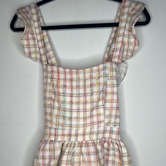 Lili Sidonio Multicolor Check Plaid Ruffle Sleeve Mini Dress Size M - Picture 4 of 9